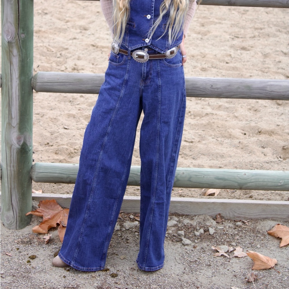 Wide Leg Blue Denim Jeans